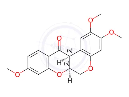 Chemical structure of [6aS,(+)]-6a,12aα-Dihydro-2,3,9-trimethoxy[1]benzopyrano[3,4-b][1]benzopyran-12(6H)-one
