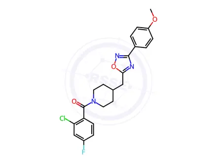 Chemical structure of 1-(2-chloro-4-fluorobenzoyl)-4-{[3-(4-methoxyphenyl)-1,2,4-oxadiazol-5-yl]methyl}piperidine