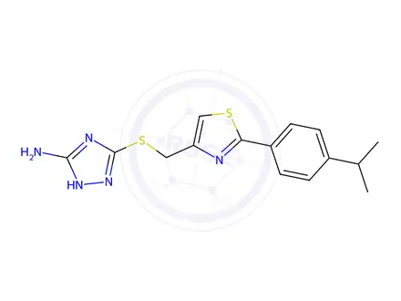 Chemical structure of 5-[({2-[4-(propan-2-yl)phenyl]-1,3-thiazol-4-yl}methyl)sulfanyl]-4H-1,2,4-triazol-3-amine