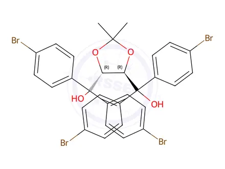Chemical structure of ((4R,5R)-2,2-Dimethyl-1,3-dioxolane-4,5-diyl)bis(bis(4-bromophenyl)methanol)
