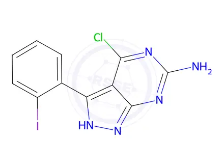Chemical structure of 4-Chloro-3-(2-iodophenyl)-1H-pyrazolo[3,4-d]pyrimidin-6-amine