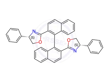 Chemical structure of Oxazole, 2,2'-(1R)-[1,1'-binaphthalene]-2,2'-diylbis[4,5-dihydro-4-phenyl-, (4S,4'S)-