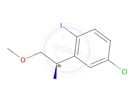 Chemical structure of (1R)-1-(5-chloro-2-iodophenyl)-2-methoxyethan-1-amine