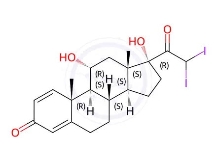 Chemical structure of (11α)-11,17-Dihydroxy-21,21-diiodo-pregna-1,4-diene-3,20-dione