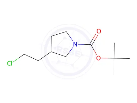 Chemical structure of tert-butyl 3-(2-chloroethyl)pyrrolidine-1-carboxylate