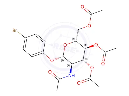 Chemical structure of (2R,3S,4R,5R,6S)-5-acetamido-2-(acetoxymethyl)-6-(4-bromophenoxy)tetrahydro-2H-pyran-3,4-diyl diacetate