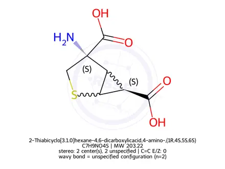Chemical structure of 2-Thiabicyclo[3.1.0]hexane-4,6-dicarboxylicacid,4-amino-,(1R,4S,5S,6S)-(9CI)