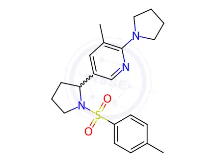 Chemical structure of 3-Methyl-2-(pyrrolidin-1-yl)-5-(1-tosylpyrrolidin-2-yl)pyridine