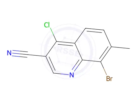 Chemical structure of 8-bromo-4-chloro-7-methylquinoline-3-carbonitrile