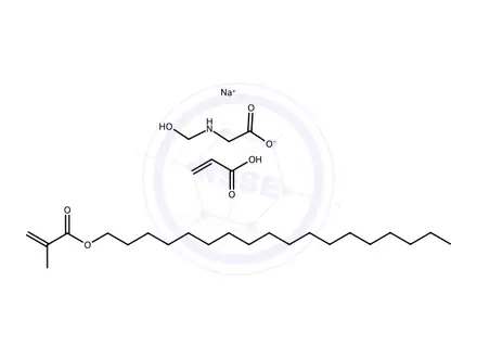 Chemical structure of Glycine, N-(hydroxymethyl)-, sodium salt, compd. with octadecyl 2-methyl-2-propenoate polymer with 2-propenoic acid