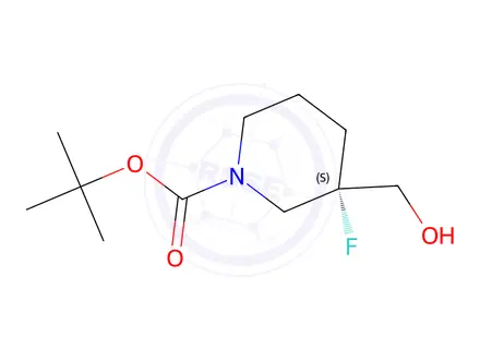 Chemical structure of tert-butyl (3S)-3-fluoro-3-(hydroxymethyl)piperidine-1-carboxylate