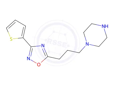 Chemical structure of 1-{3-[3-(thiophen-2-yl)-1,2,4-oxadiazol-5-yl]propyl}piperazine