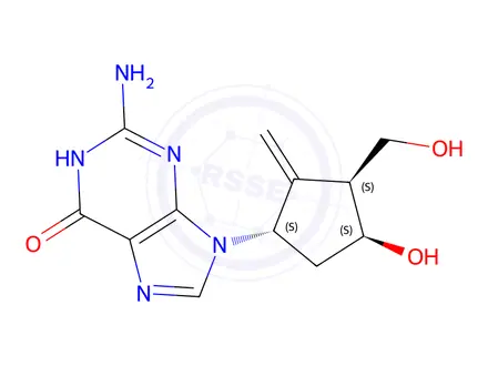 Chemical structure of 2-amino-9-((1R,3R,4R)-4-hydroxy-3-(hydroxymethyl)-2-methylenecyclopentyl)-1,9-dihydro-6H-purin-6-one