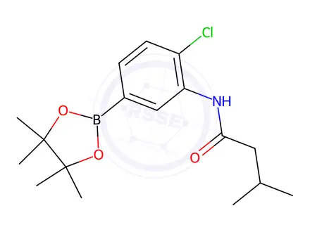 Chemical structure of N-(2-chloro-5-(4,4,5,5-tetramethyl-1,3,2-dioxaborolan-2-yl)phenyl)-3-methylbutanamide