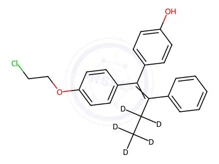 Chemical structure of (3,3,4,4,4-d5)-(E/Z)-1-[4-(2-Chloroethoxy)phenyl]-1-[4-hydroxyphenyl]-2-phenyl-1-butene