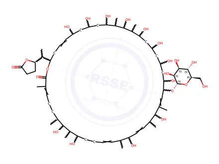 Chemical structure of Oxacyclodotetraconta-3,13,17,21,39-pentaen-2-one, 8,10,16,20,24,26,28,30,32,34,36,38-dodecahydroxy-23-(α-D-mannopyranosyloxy)-3,7,9,15,19,21,31,33-octamethyl-42-[(1R)-1-[(2R)-tetrahydro-5-oxo-2-furanyl]ethyl]-, (3E,7S,8R,9S,10S,13E,15S,16S,17E,19S,20R,21E,23S,24R,26S,28S,30S,31S,32R,33S,34R,36S,38S,...