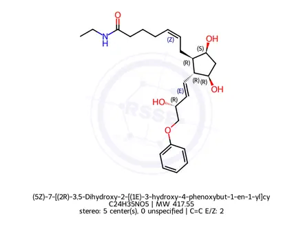 Chemical structure of (5Z)-7-[(2R)-3,5-Dihydroxy-2-[(1E)-3-hydroxy-4-phenoxybut-1-en-1-yl]cyclopentyl]-N-ethylhept-5-enamide