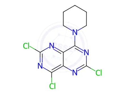 Chemical structure of 2,4,6-Trichloro-8-(piperidin-1-yl)-pyrimido[5,4-d]pyrimidine