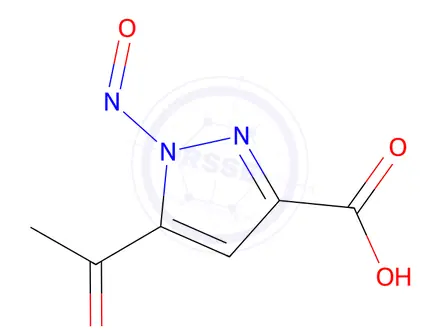 Chemical structure of 5-acetyl-1-nitroso-1H-pyrazole-3-carboxylic acid