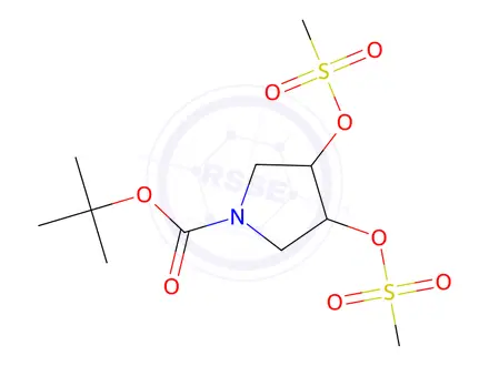 Chemical structure of 1-Pyrrolidinecarboxylic acid, 3,4-bis[(methylsulfonyl)oxy]-, 1,1-dimethylethyl ester