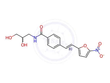 Chemical structure of N-(2,3-Dihydroxypropyl)-4-(2-(5-nitrofuran-2-yl)vinyl)benzamide