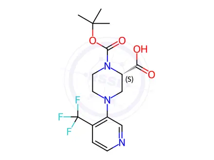 Chemical structure of (S)-1-(tert-Butoxycarbonyl)-4-(4-(trifluoromethyl)-pyridin-3-yl)piperazine-2-carboxylic acid