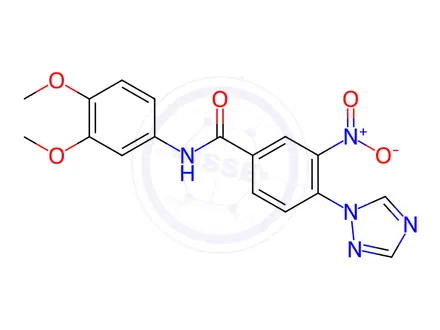 Chemical structure of N-(3,4-Dimethoxyphenyl)-3-nitro-4-(1H-1,2,4-triazol-1-yl)benzamide