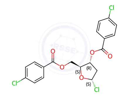 Chemical structure of (2S,3R,5S)-5-Chloro-2-(((4-chlorobenzoyl)oxy)methyl)tetrahydrofuran-3-yl 4-chlorobenzoate