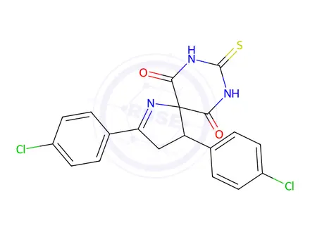 Chemical structure of 1,7,9-Triazaspiro[4.5]dec-1-ene-6,10-dione, 2,4-bis(4-chlorophenyl)-8-thioxo-