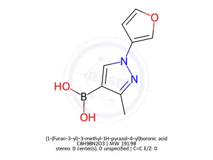 Chemical structure of (1-(Furan-3-yl)-3-methyl-1H-pyrazol-4-yl)boronic acid
