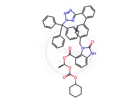 Chemical structure of Candesartan Cilexetil Desethyl N2-Trityl Analog