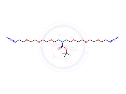 Chemical structure of 5,8,11-Trioxa-2-azatridecanoic acid, 13-azido-N-[2-[2-[2-(2-azidoethoxy)ethoxy]ethoxy]ethyl]-, 1,1-dimethylethyl ester