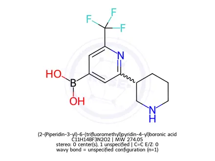 Chemical structure of (2-(Piperidin-3-yl)-6-(trifluoromethyl)pyridin-4-yl)boronic acid