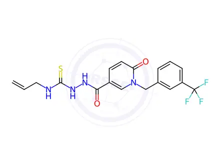 Chemical structure of N-allyl-2-(6-oxo-1-(3-(trifluoromethyl)benzyl)-1,6-dihydropyridine-3-carbonyl)hydrazine-1-carbothioamide