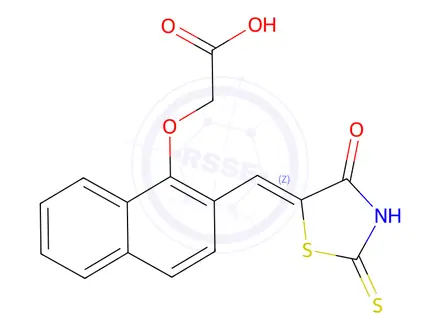 Chemical structure of 2-[[2-[(Z)-(4-Oxo-2-thioxo-5-thiazolidinylidene)methyl]-1-naphthalenyl]oxy]-acetic Acid