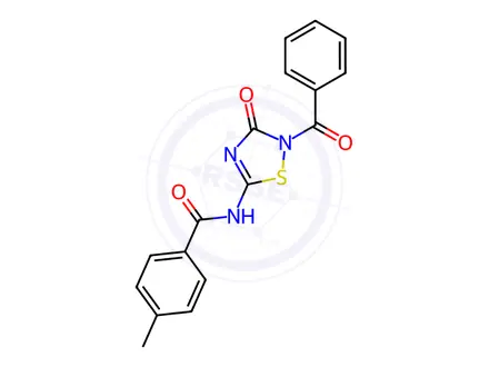 Chemical structure of N-(2-Benzoyl-3-oxo-2,3-dihydro-1,2,4-thiadiazol-5-yl)-4-methylbenzamide