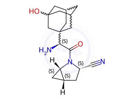 Chemical structure of (1S,3S,5S)-2-[(2S)-2-Amino-2-(3-hydroxy-1-adamantyl)acetyl]-2-azabicyclo[3.1.0]hexane-3-carbonitrile
