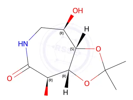 Chemical structure of 5H-1,3-Dioxolo[4,5-d]azepin-5-one, hexahydro-4,8-dihydroxy-2,2-dimethyl-, (3aR,4R,8R,8aS)-(9CI)