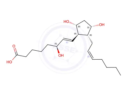 Chemical structure of (+)-1-Decarboxy-1-methyl-20-nor-19-carboxyprostaglandin F(sub 2-alpha)