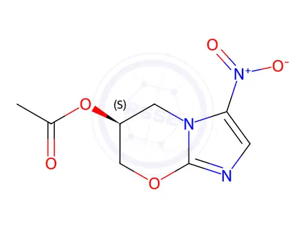 Chemical structure of (S)-3-Nitro-6,7-dihydro-5H-imidazo[2,1-b][1,3]oxazin-6-yl acetate