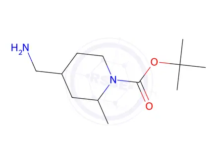 Chemical structure of tert-butyl 4-(aminomethyl)-2-methylpiperidine-1-carboxylate