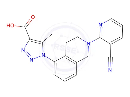 Chemical structure of 1-(2-(3-Cyanopyridin-2-yl)-1,2,3,4-tetrahydroisoquinolin-5-yl)-5-methyl-1h-1,2,3-triazole-4-carboxylic acid
