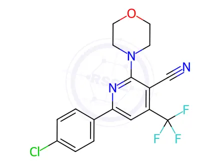 Chemical structure of 6-(4-chlorophenyl)-2-morpholino-4-(trifluoromethyl)nicotinonitrile