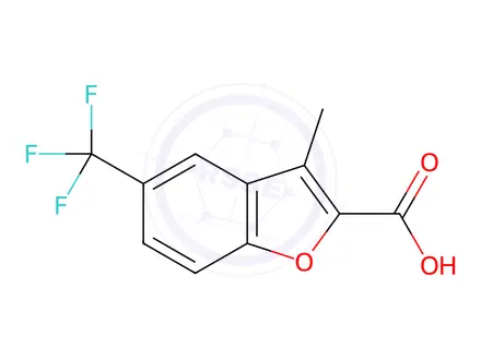 Chemical structure of 3-methyl-5-(trifluoromethyl)-1-benzofuran-2-carboxylic acid