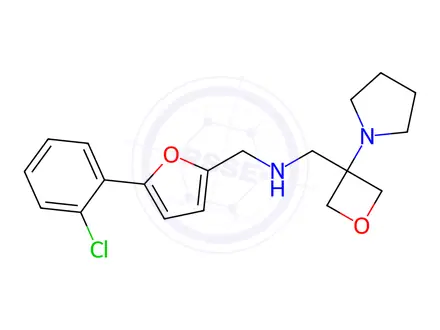 Chemical structure of 2-Furanmethanamine, 5-(2-chlorophenyl)-N-[[3-(1-pyrrolidinyl)-3-oxetanyl]methyl]