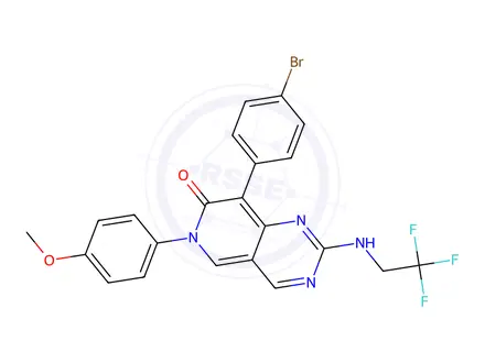 Chemical structure of Pyrido[4,3-d]pyrimidin-7(6H)-one, 8-(4-bromophenyl)-6-(4-methoxyphenyl)-2-[(2,2,2-trifluoroethyl)amino]-