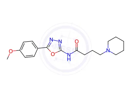 Chemical structure of N-(5-(4-Methoxyphenyl)-1,3,4-oxadiazol-2-yl)-4-(piperidin-1-yl)butanamide