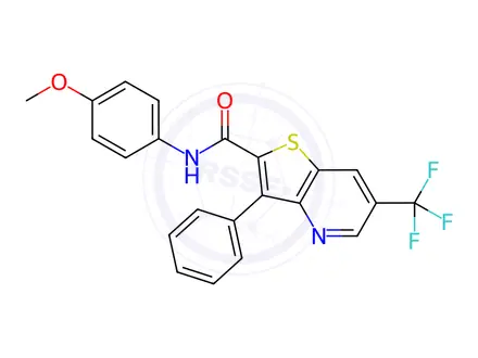 Chemical structure of N-(4-Methoxyphenyl)-3-phenyl-6-(trifluoromethyl)thieno[3,2-b]pyridine-2-carboxamide