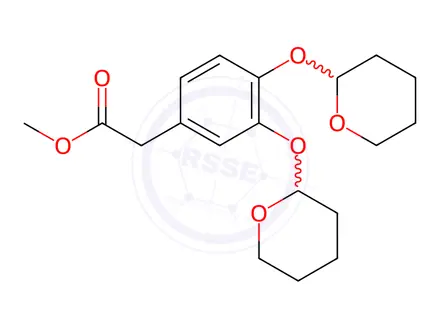 Chemical structure of 3,4-Bis[(tetrahydro-2H-pyran-2-yl)oxy]benzeneacetic Acid Methyl Ester