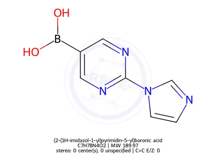 Chemical structure of (2-(1H-imidazol-1-yl)pyrimidin-5-yl)boronic acid